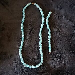 Retro Blue Shell Necklace And Bracelet